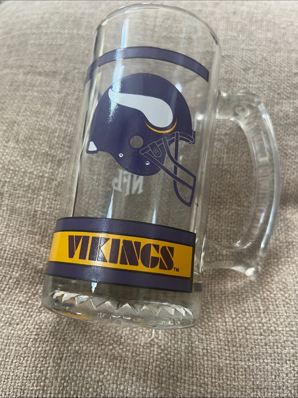 Vikings Football Glass Beer Stein in Purple and Gold